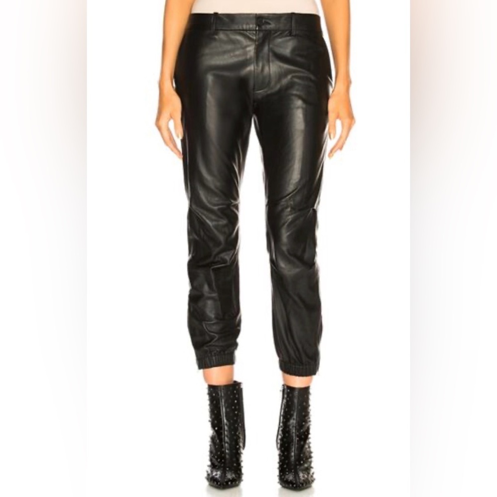 Nili Lotan Black Lambskin‎ Leather Cropped French Military Jogger Pants Sz 0